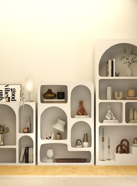 奶油风洞穴柜飘窗置物架客厅边柜北欧风玄关置物柜落地书柜展示柜