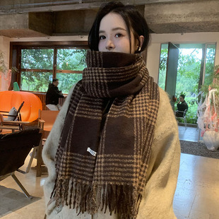 韩版时尚格子围巾女秋冬季2025新款百搭保暖高级感仿羊绒披肩围脖