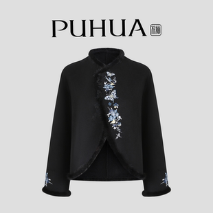 【PUHUA-朴婳】2025新中式秋冬黑色水貂双面羊毛大衣 645
