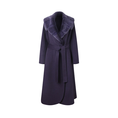 【PUHUA-朴婳】2025新品V领长款宽袖水貂双面羊绒羊毛大衣 635