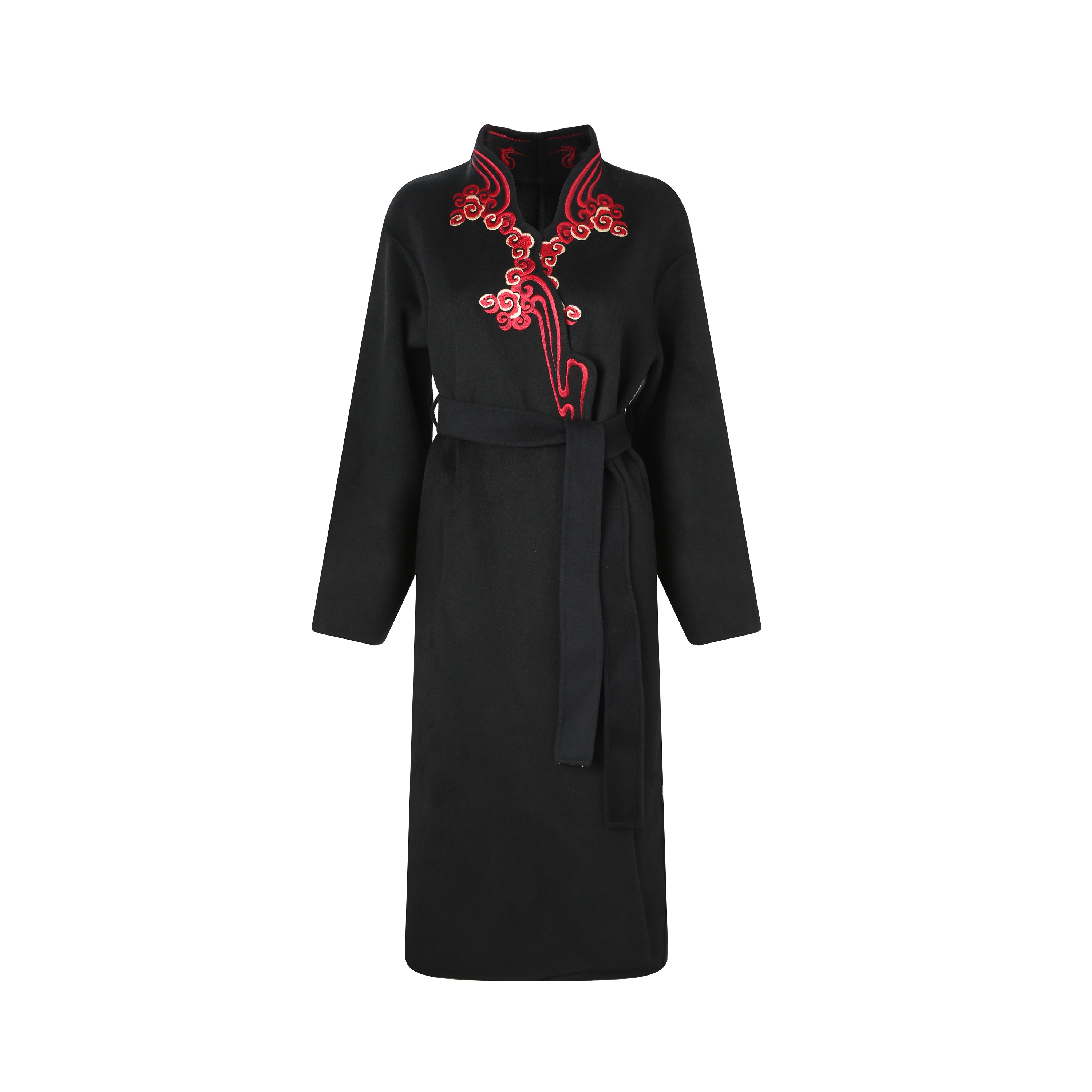 【PUHUA-朴婳】 2025冬新款刺绣灯笼袖厚款时尚双面羊毛大衣 631