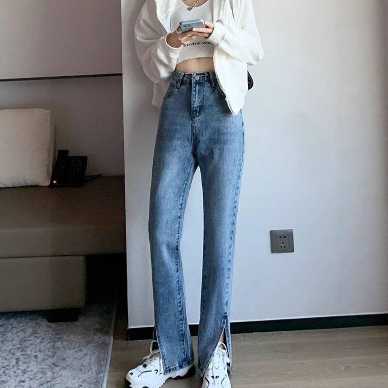 高腰拖地黑色喇叭裤修身牛仔裤2026分叉开叉裤脚微年女设计感新款