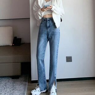 高腰拖地黑色喇叭裤修身牛仔裤2026分叉开叉裤脚微年女设计感新款