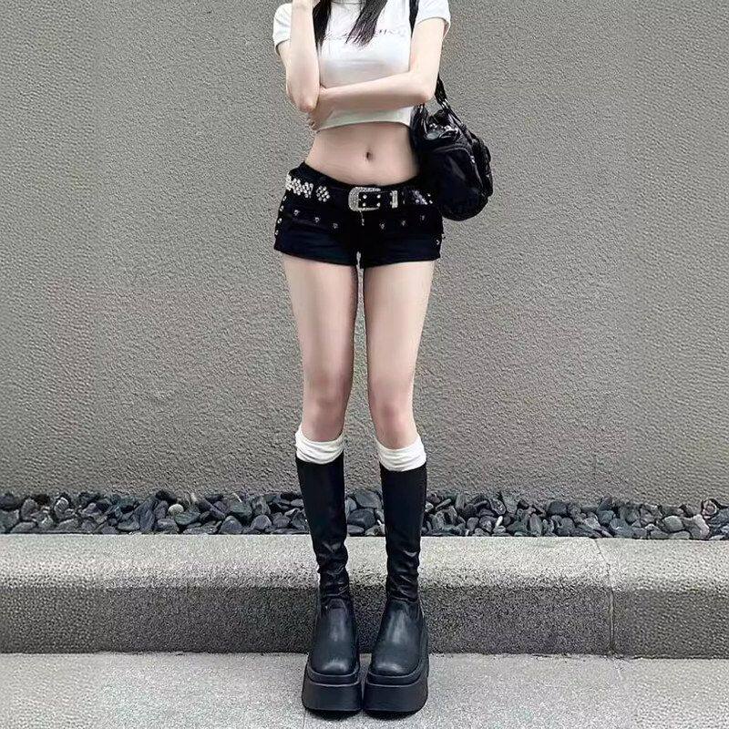 女字辣妹y2k潮修身复古热裤a千禧风式超短裤显瘦欧美低腰大码牛仔