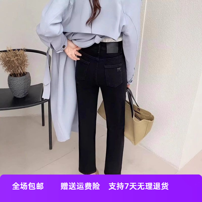 秋季女牛仔裤小个子胖烟管版直筒弹力mm窄大码潮黑色新款显瘦裤子