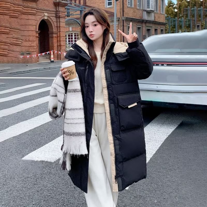 白色面包女款新品棉服2025羽绒中长款连帽新款年冬季服加厚感爆款
