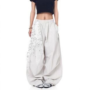 宽松阔腿2026长街舞流苏伞兵辣妹裤女设计感裤子亮片休闲新款夏季