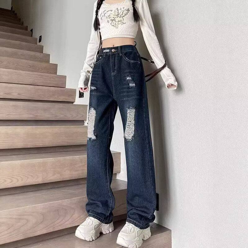 直筒新款显瘦破洞年裤宽松阔腿牛仔裤女2025秋季垂感拖地高腰美式