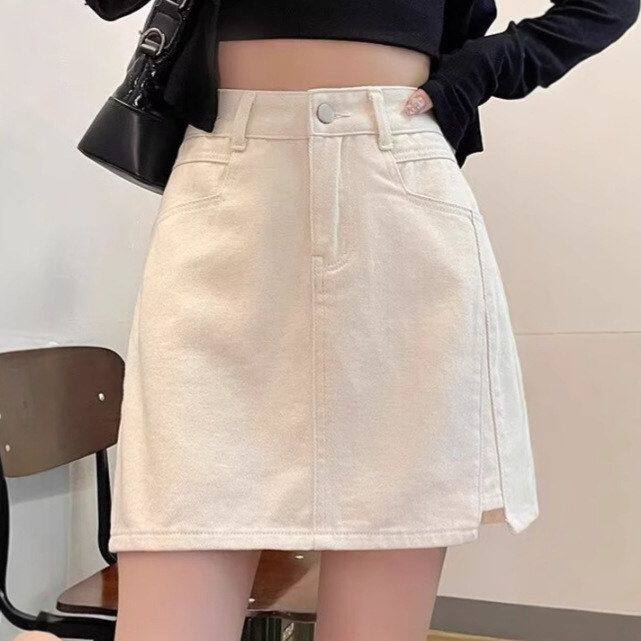 新款牛仔短裙包臀裤裙字女米设计感2026显瘦高腰a防走光夏季白色