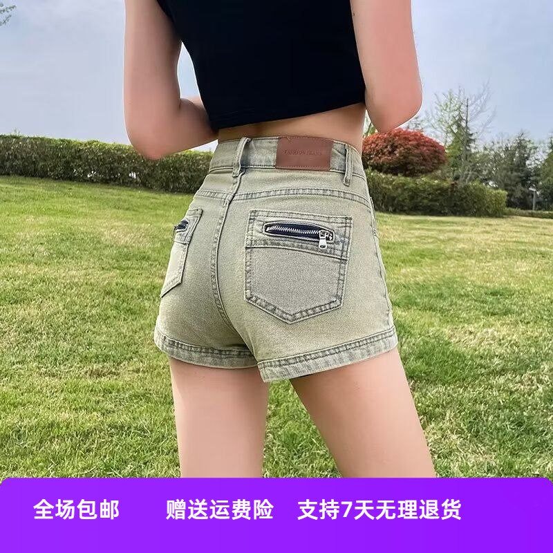 夏季牛仔短裤字热裤ins女2025复古新款辣妹a弹力直筒美式显瘦高腰