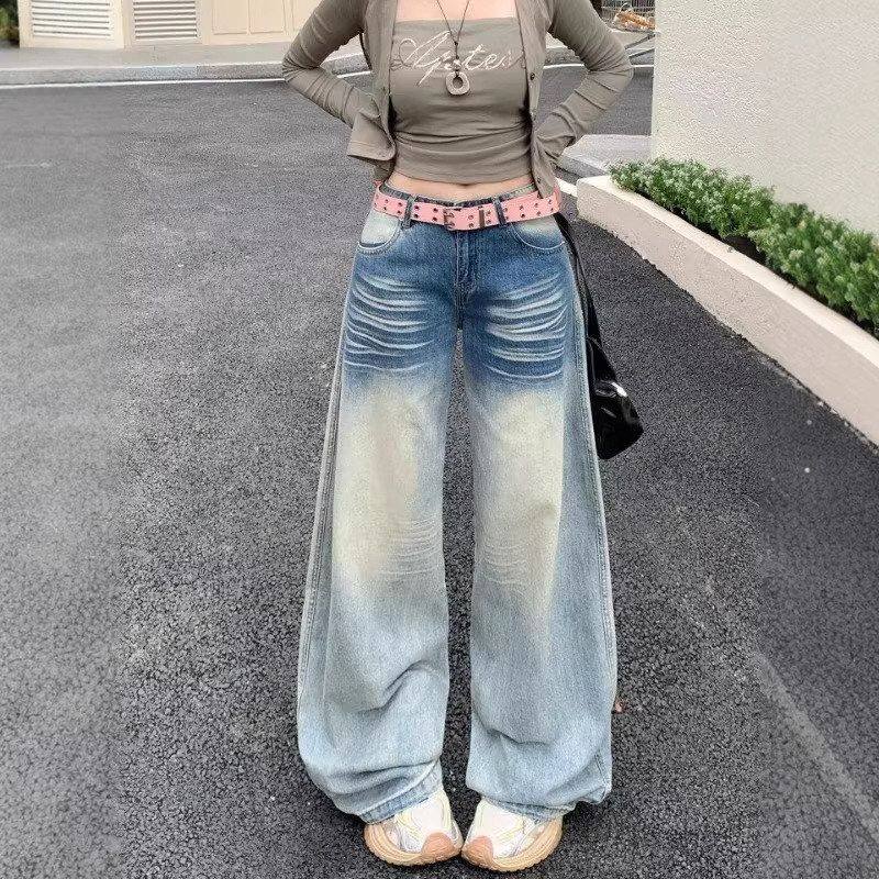 女牛仔裤弯刀拖地低腰复古裤子镰刀阔腿直筒宽松秋冬美式2026新款