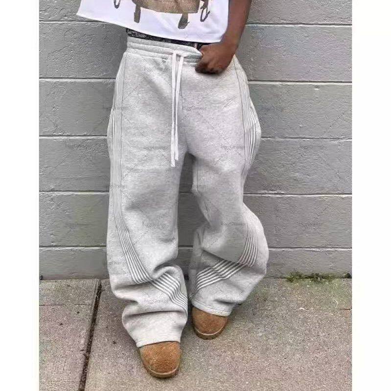 宽松条纹印花直筒logo街头美式复古运动休闲长裤卫裤欧美跨境男女