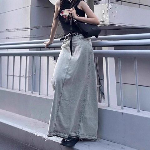 潮流复古牛仔高腰半身裙休闲新款