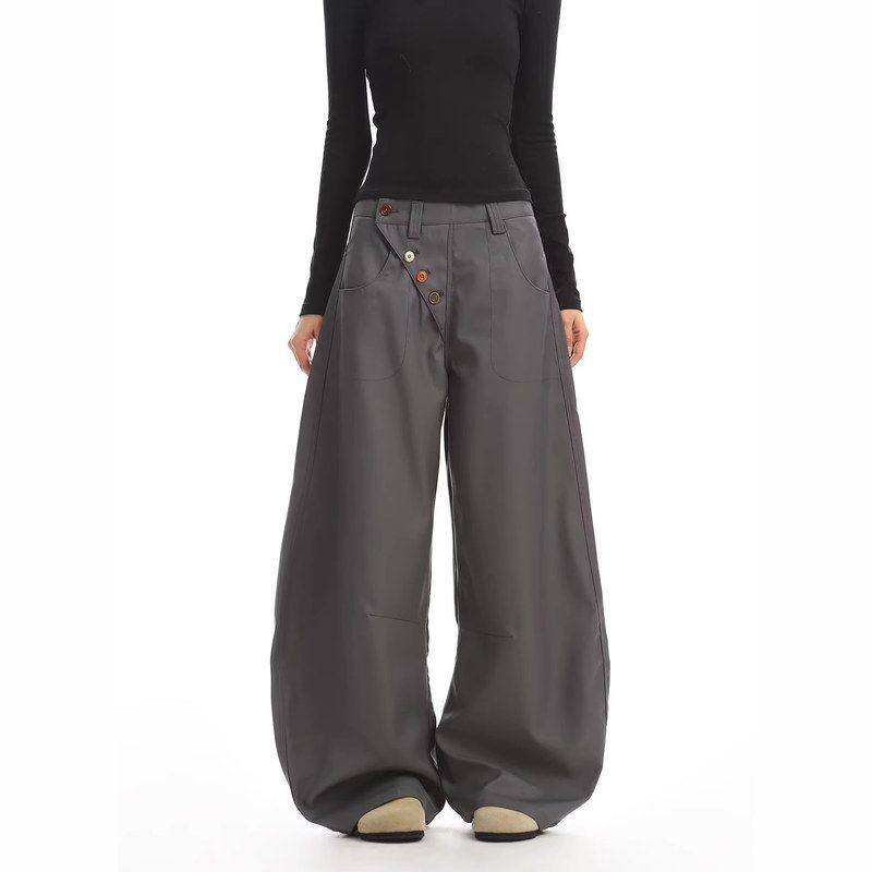 彩色门襟阔腿纽扣风斜宽松西裤西装裤老钱男女裤子设计感小众弯刀