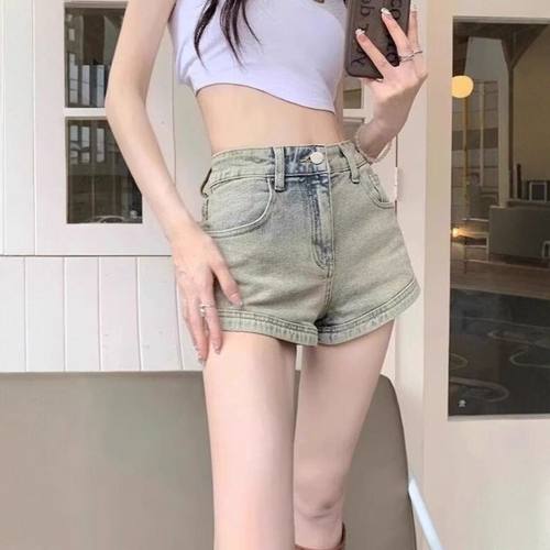 新款裤子水洗辣妹直筒裤做旧热裤复古字a夏季阔腿女百搭牛仔短裤