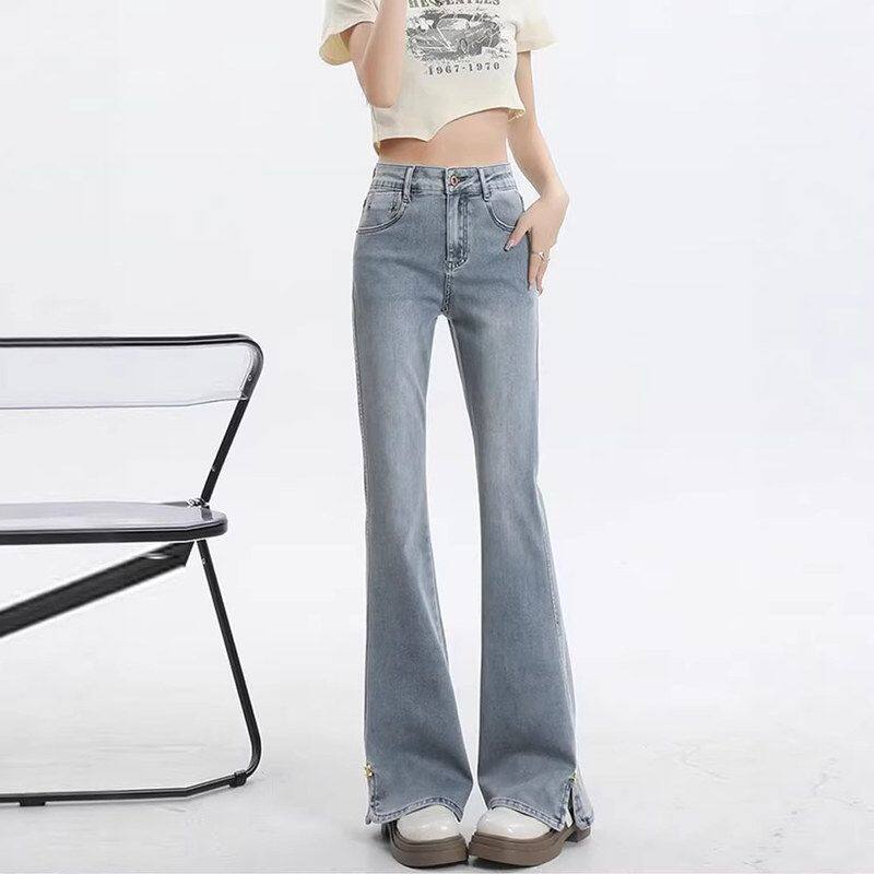 开叉年侧微喇新款裤子修身款浅色牛仔裤喇叭高腰马蹄女春秋2026裤