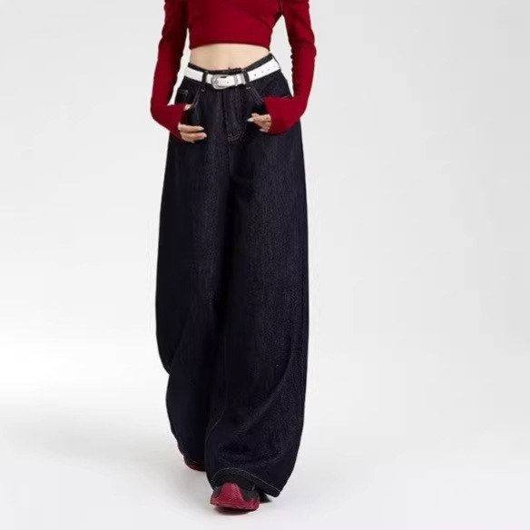 女拖地显瘦复古秋季垂感美式牛仔裤休闲直筒2026原色阔腿长裤新款