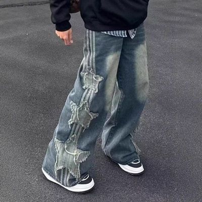 高街阔腿星星女款裤子男直筒潮牌