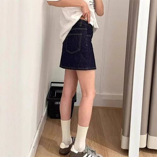 半身裙显瘦短裙牛仔高腰字深蓝色