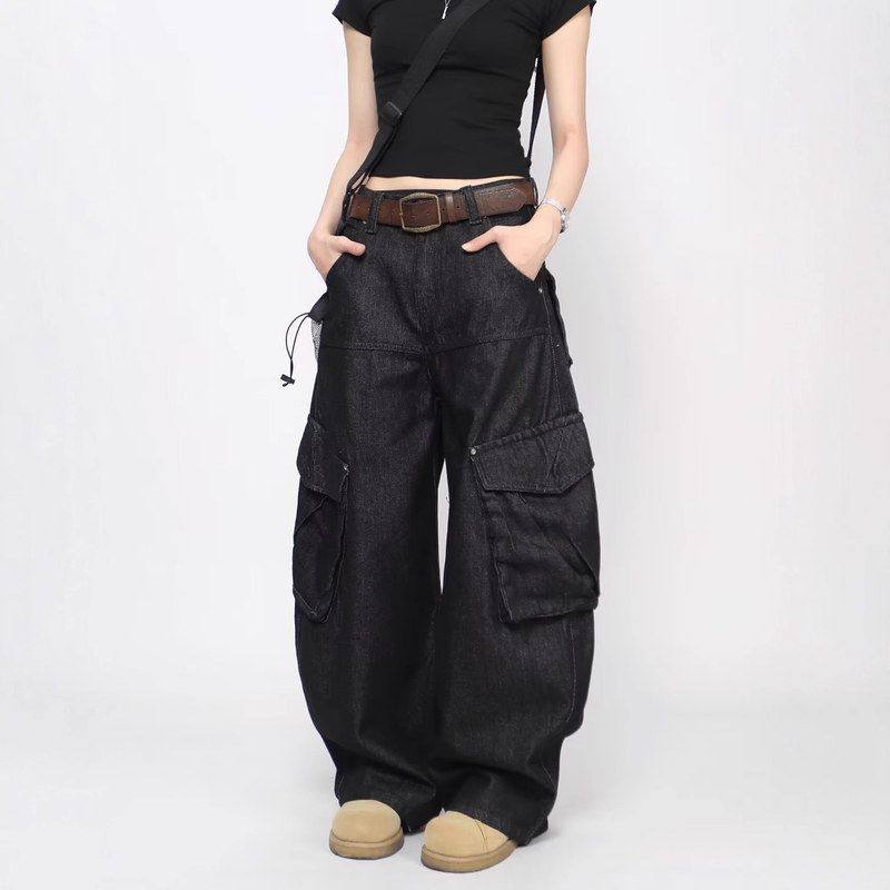 长微新款美式女高腰工装直筒春季喇叭2025裤子显瘦阔腿宽松牛仔裤,女装/女士精品,牛仔裤,淘宝优惠券,粉丝福利购,淘宝优惠卷