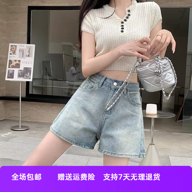 热裤夏季牛仔短裤宽松直筒阔腿女显瘦高腰复古新款字年美式A2025