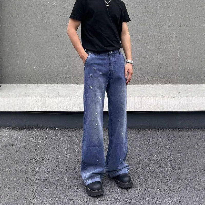 直筒长裤飞溅牛仔裤男女破洞潮牌油漆宽松休闲设计感宽松朋克阔腿,女装/女士精品,牛仔裤,淘宝优惠券,粉丝福利购,淘宝优惠卷