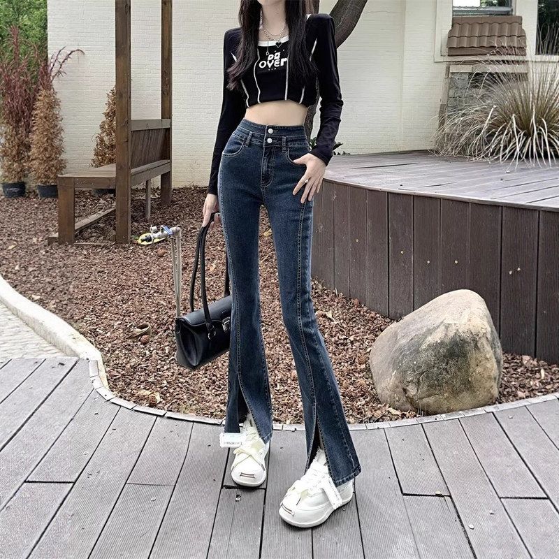 显瘦女秋季女款牛仔裤微喇裤微喇