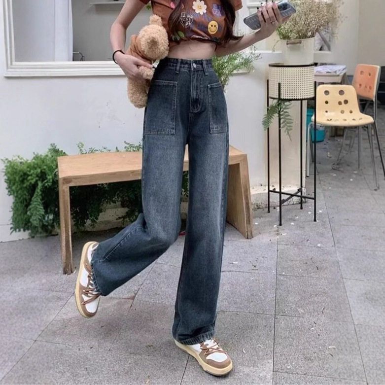 高腰裤女hi小众设计感直筒潮拖地