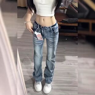 修身微喇窄小众秋冬版牛仔裤直筒裤美式女显瘦低腰新款潮酷子2026