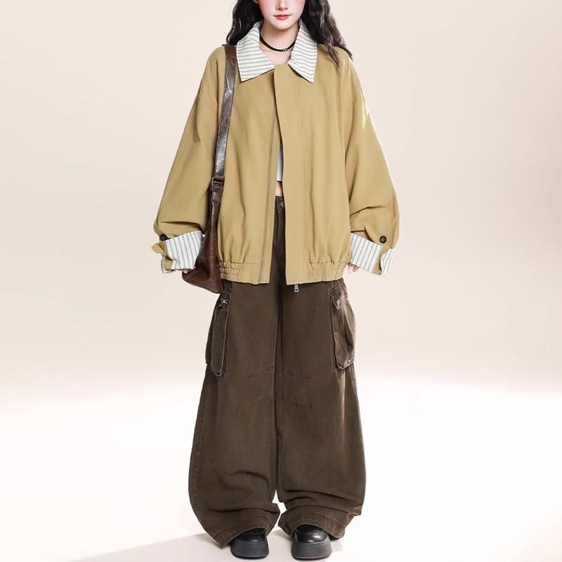 日系外套女条纹休闲时尚外贸夹克