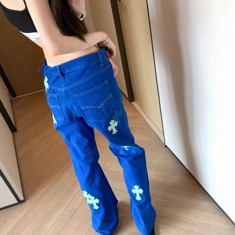 牛仔裤皮标宽松牛仔裤长裤25同款