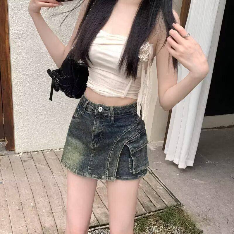 MMa半身裙牛仔高腰大码不规则臀