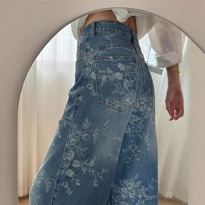 拖地阔腿垂感夏季牛仔裤直筒窄