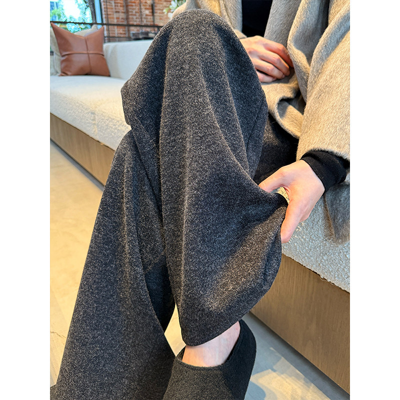 灰色糯米阔腿裤女秋冬季高腰垂感慵懒风宽松bf加绒加厚休闲直筒裤