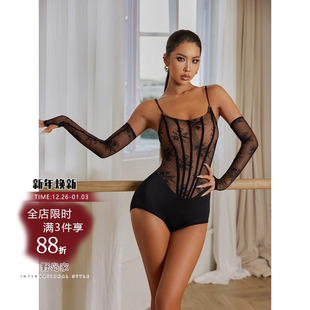 ZYM2401 复古上衣连体蕾丝线条拉丁舞服高级感带胸棉 人鱼遗珠