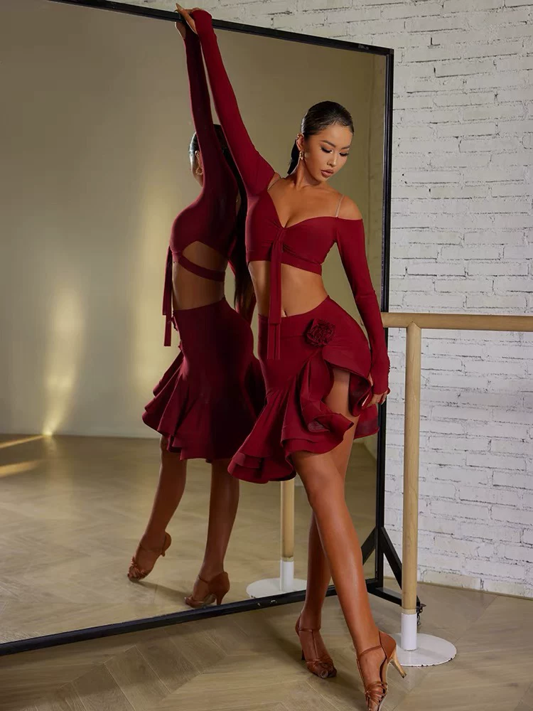 Zym23117 【Crimson Bailan Di】 Тяжёлая юбка для работниц верхняя версия для латинской танцевальной практики женские низы