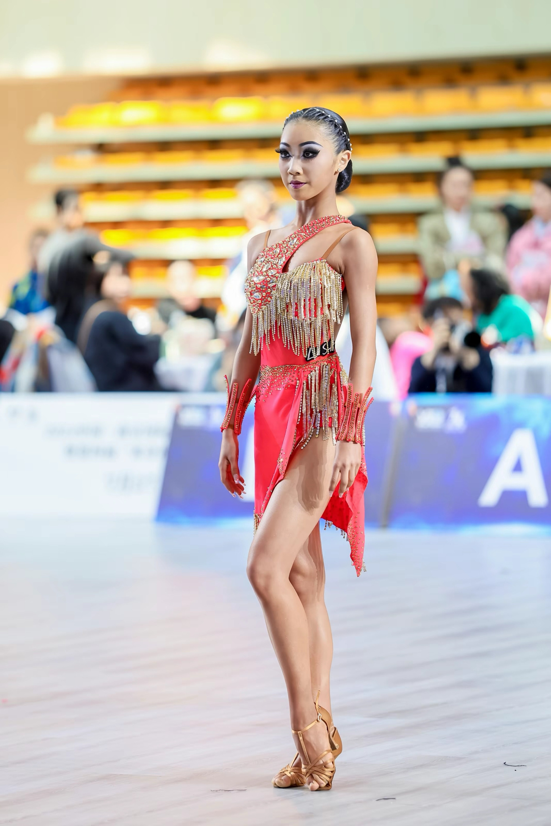 野岛拉丁舞花服钻服女士表演服国标舞拉丁赛服专业重工立体表演服