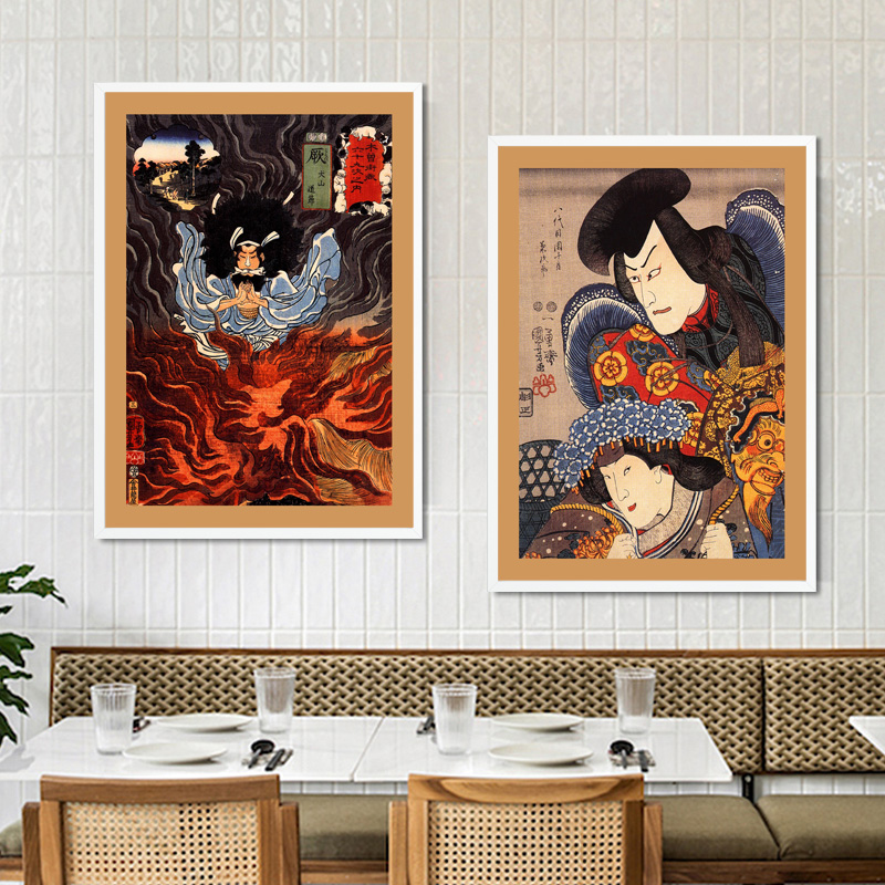 日式风格浮世绘装饰画日本茶室人物武士居酒屋日料餐厅酒店壁挂画图片