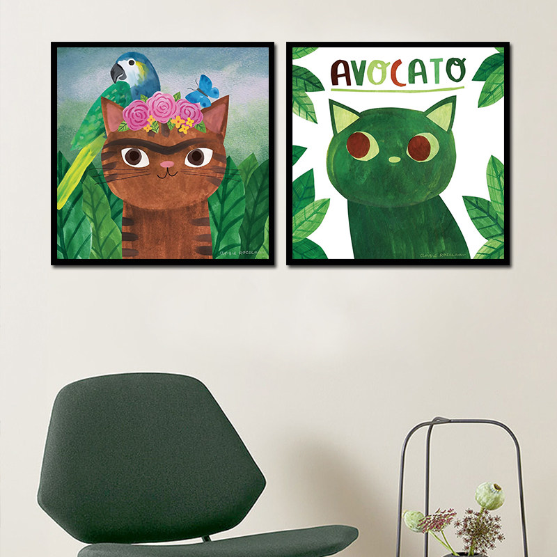 北欧风小清新客厅卧室装饰画猫咪静物卡通挂画餐厅厨房日料店壁画