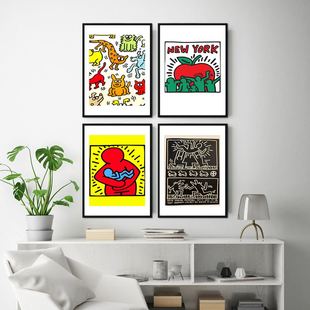 凯斯哈林挂画Keith涂鸦装饰画波普风酒店卧室客厅潮流创意壁画