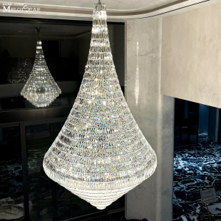 别墅客厅挑空大吊灯2026新款 楼楼梯水晶灯挑高loft公寓长吊灯 复式