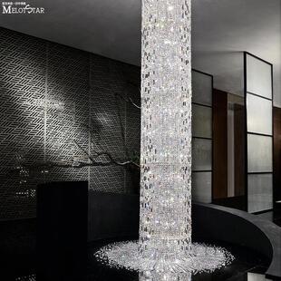 楼别墅旋转楼梯吊灯水晶长吊灯现代简约loft轻奢客厅灯 冰柱复式