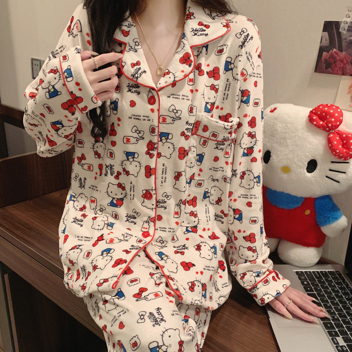 HelloKitty凯蒂猫春秋冬海岛绒睡衣软糯卡通甜美保暖女款家居服
