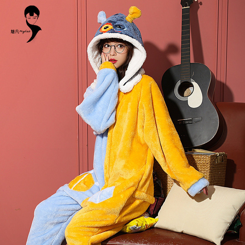 双层加厚冬季可爱卡通十二星座睡衣双子座连体男女情侣珊瑚绒睡衣
