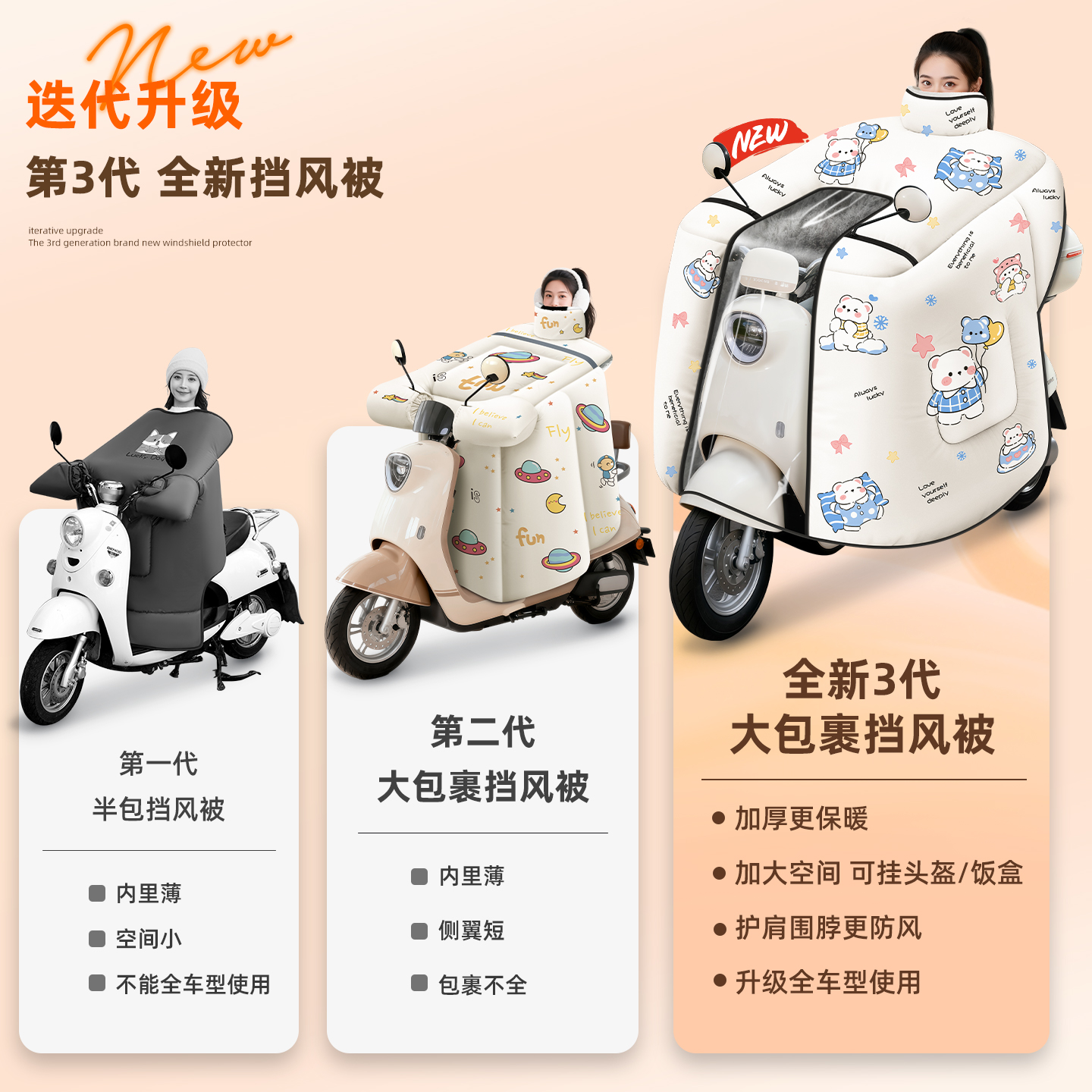 电动车挡风被冬季全包斗篷式加厚加绒电瓶摩托防风防水罩四季通用