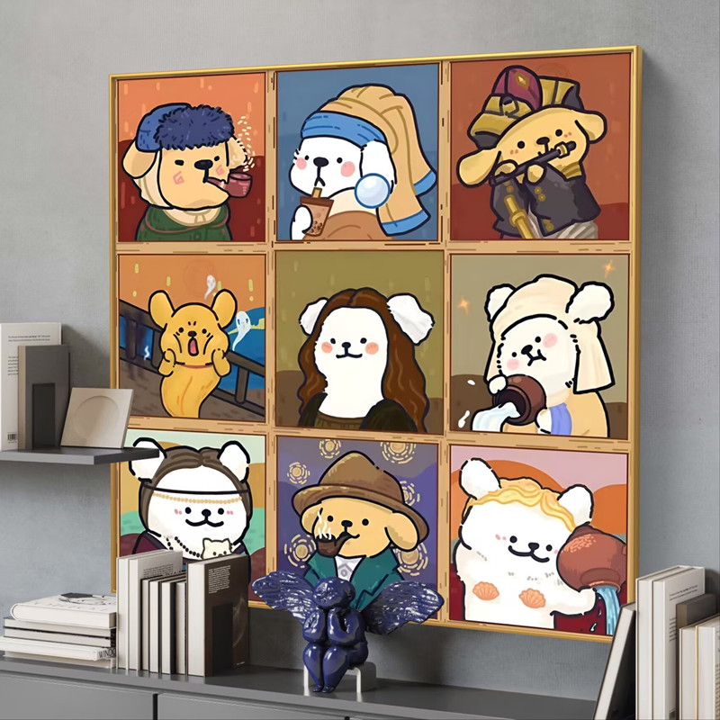 diy可爱卡通动物创意名画版线条小狗钻石画方圆钻手工自绣十字绣