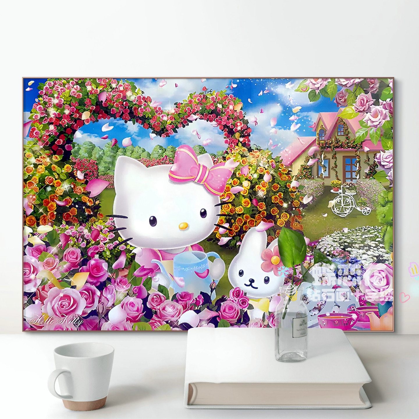 diy新款卡通hellokitty凯蒂猫花园钻石画方钻圆钻手工贴钻十字绣