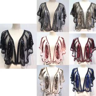 欧美盖茨比1920S披肩女夏外搭短款 亮片礼服 小坎肩百搭薄款