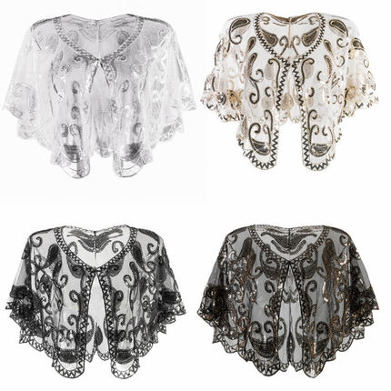 1920s盖茨比晚礼服复古钉珠亮片短披肩爆款欧美女装配件