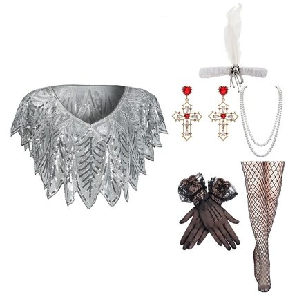 亚马逊复古舞会派对披肩加配件套装1920s盖茨比礼服裙亮片小坎肩